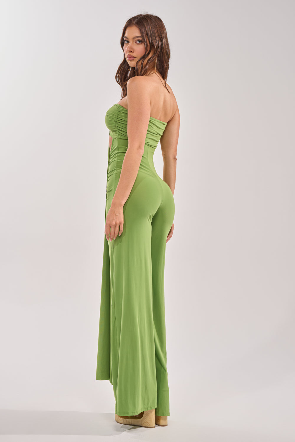 PICK ME UP STRAPLESS JUMPSUIT IN GREEN