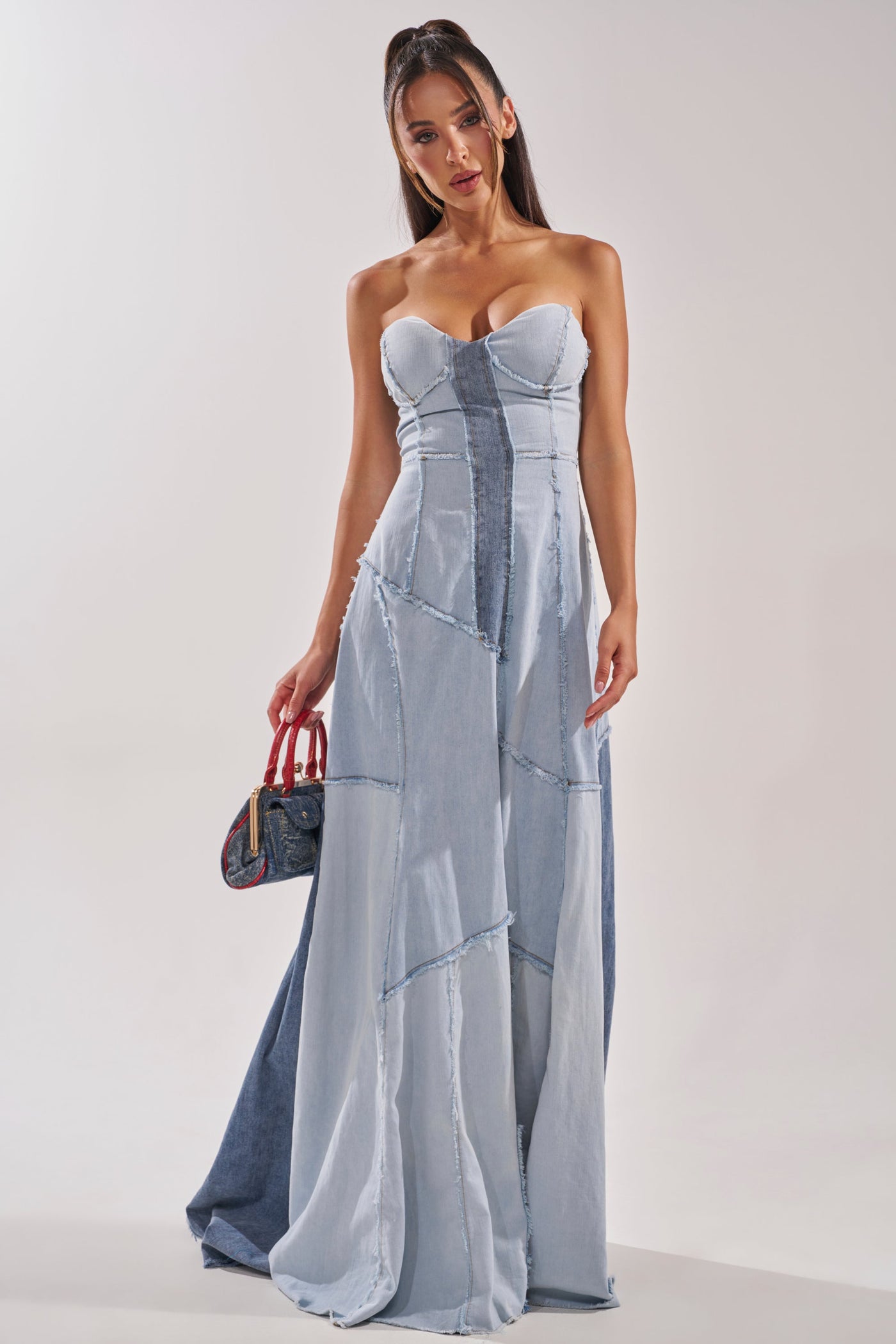 IT'S BRITNEY PATCHWORK DENIM MAXI DRESS