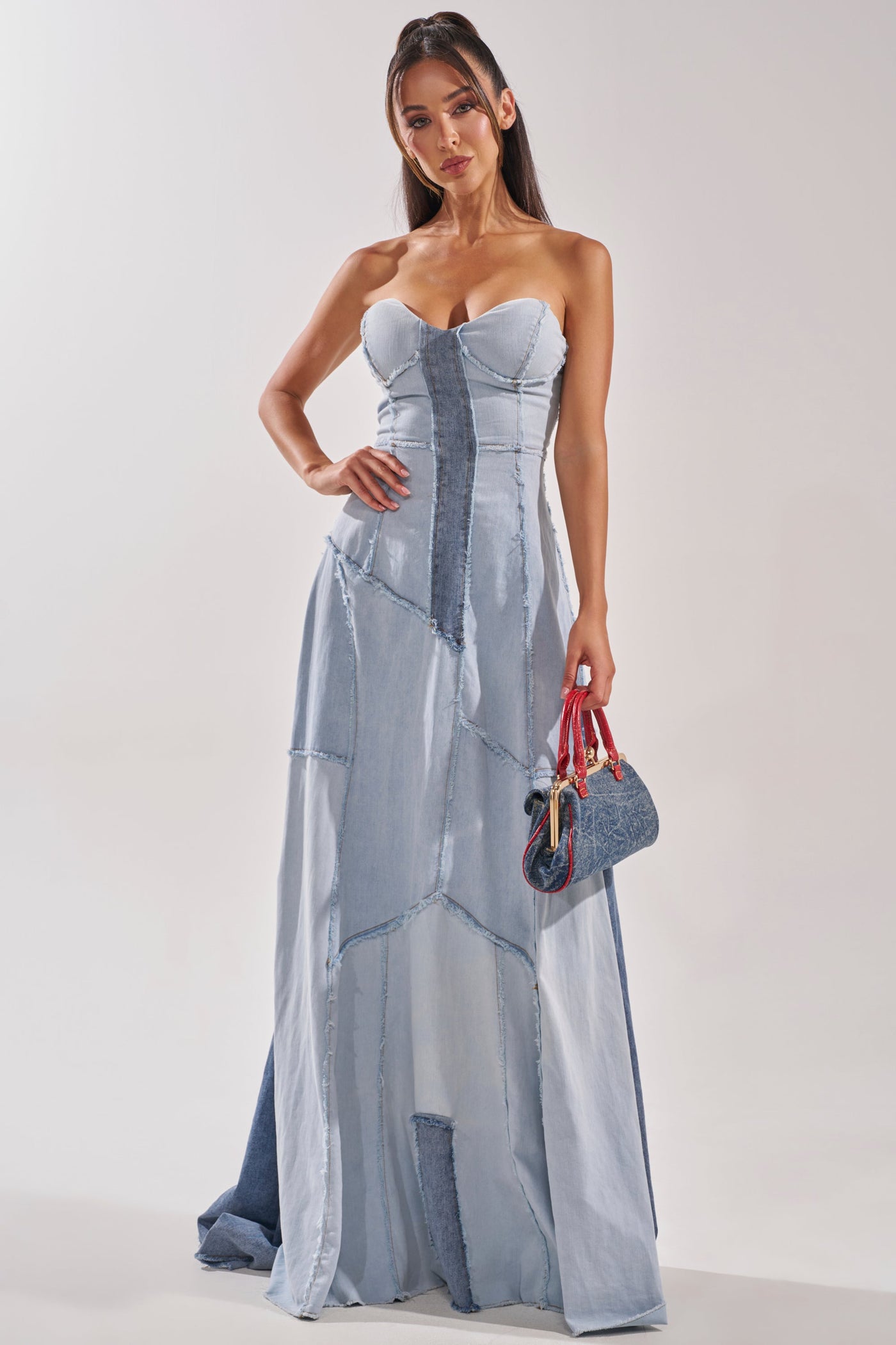 IT'S BRITNEY PATCHWORK DENIM MAXI DRESS