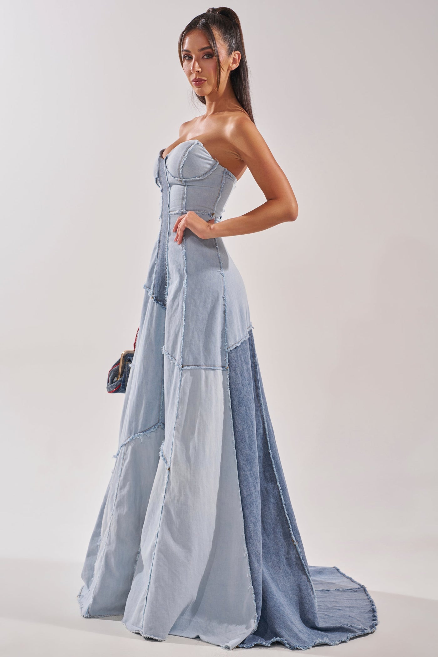 IT'S BRITNEY PATCHWORK DENIM MAXI DRESS