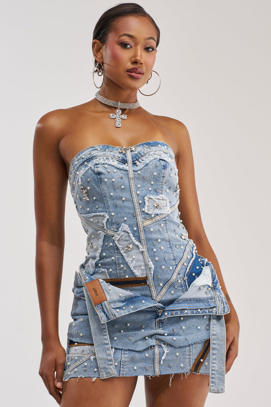 THIS IS MY CALLING EMBELLISHED DENIM MINI DRESS
