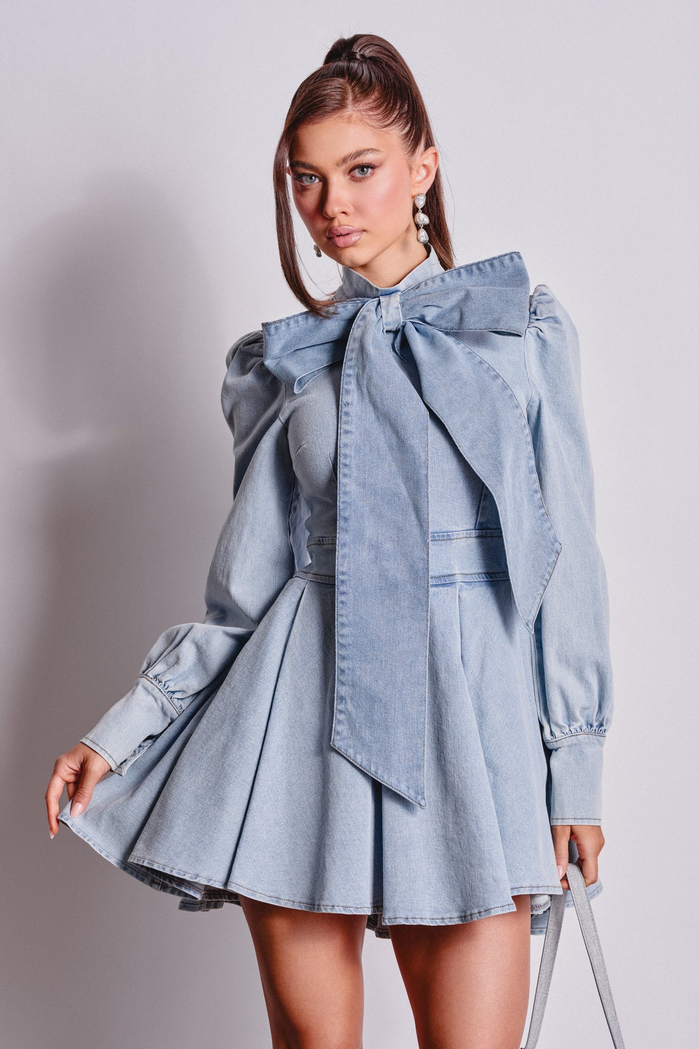 CAROLINA DENIM BOW MINI DRESS