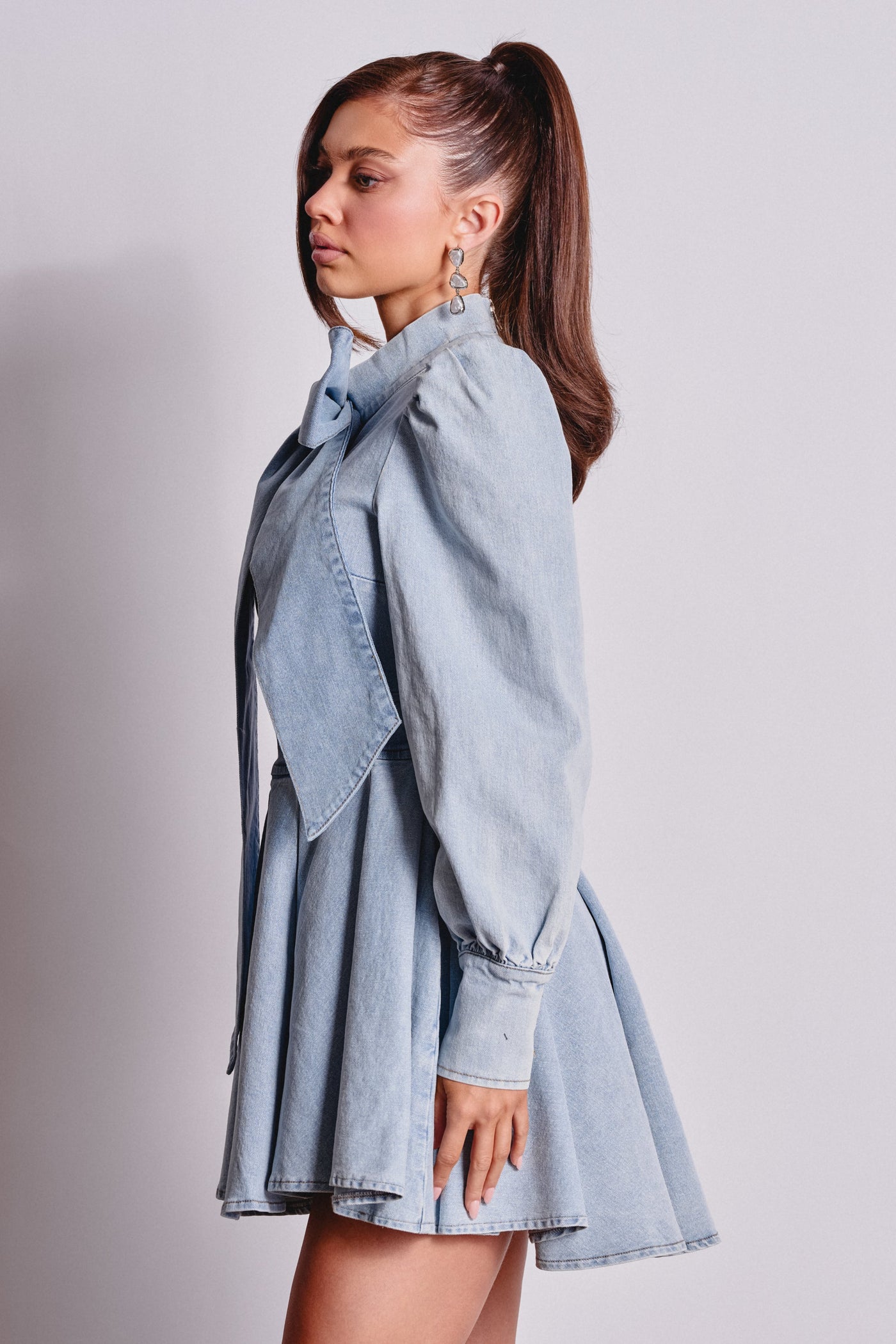 CAROLINA DENIM BOW MINI DRESS