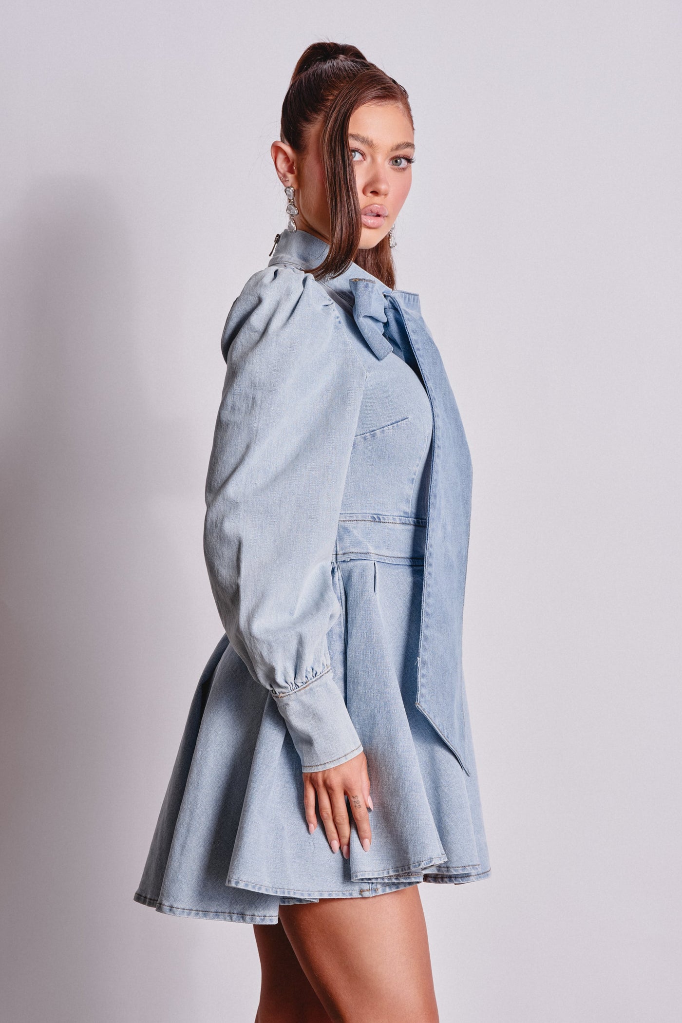 CAROLINA DENIM BOW MINI DRESS