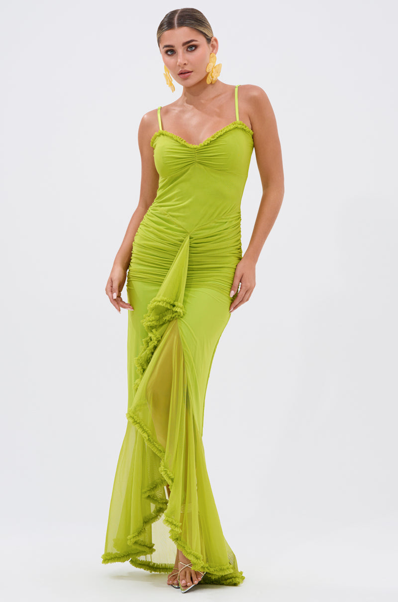 TATI RUFFLE MAXI DRESS IN LIME