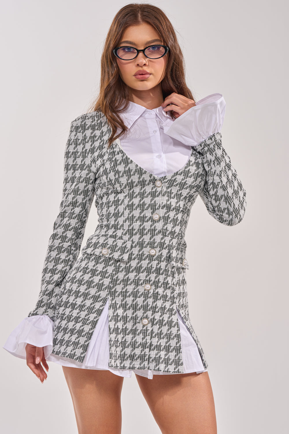 TALIA TWEED LONG SLEEVE COLLARED DRESS