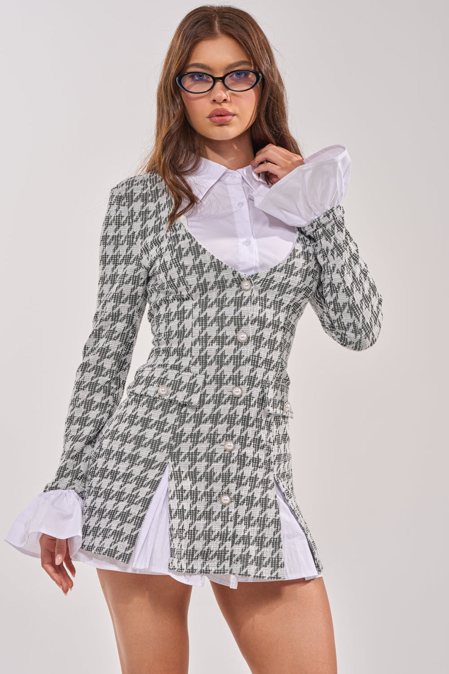 TALIA TWEED LONG SLEEVE COLLARED DRESS
