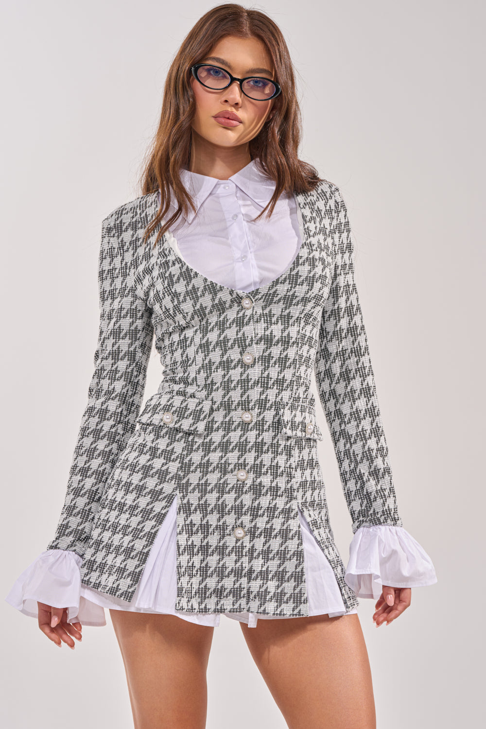TALIA TWEED LONG SLEEVE COLLARED DRESS