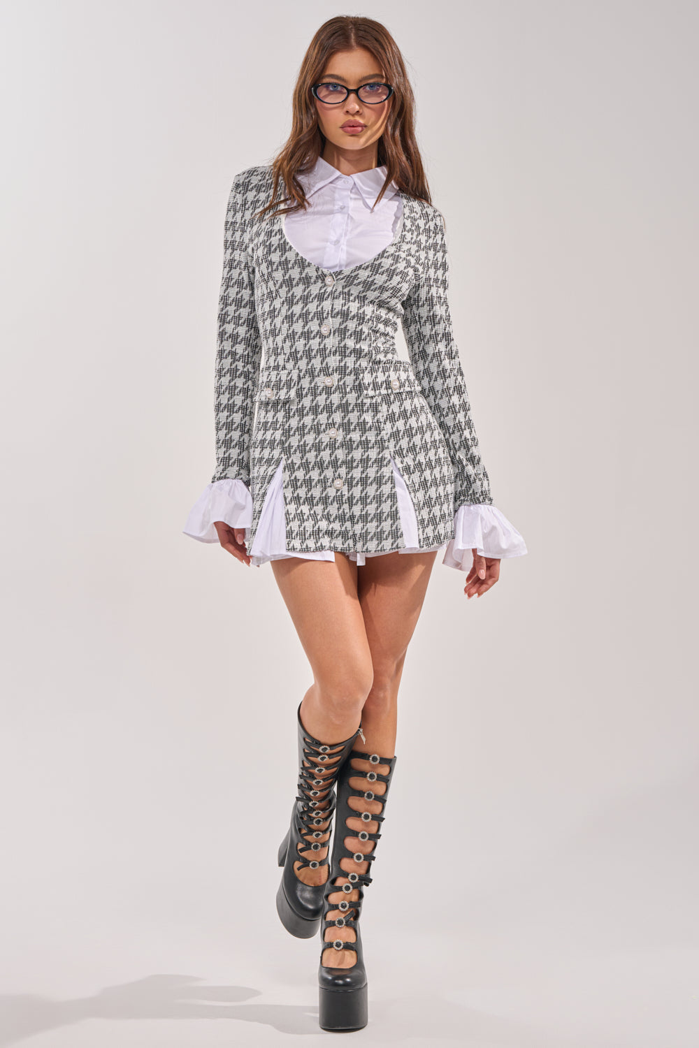 TALIA TWEED LONG SLEEVE COLLARED DRESS