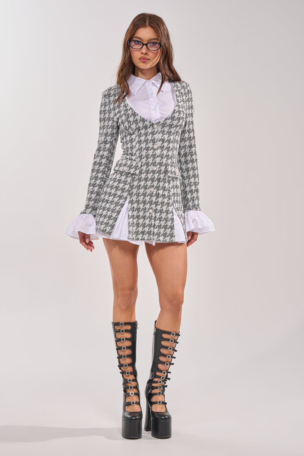 TALIA TWEED LONG SLEEVE COLLARED DRESS