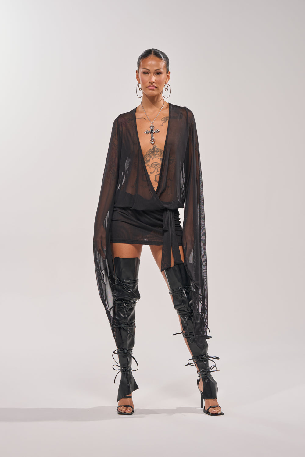 SHEER AFFECTION MESH MINI DRESS