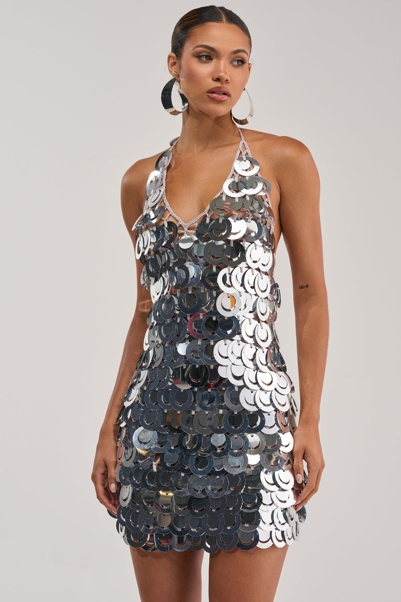 SHIMMER AND SHAKE SEQUIN MINI DRESS IN SILVER