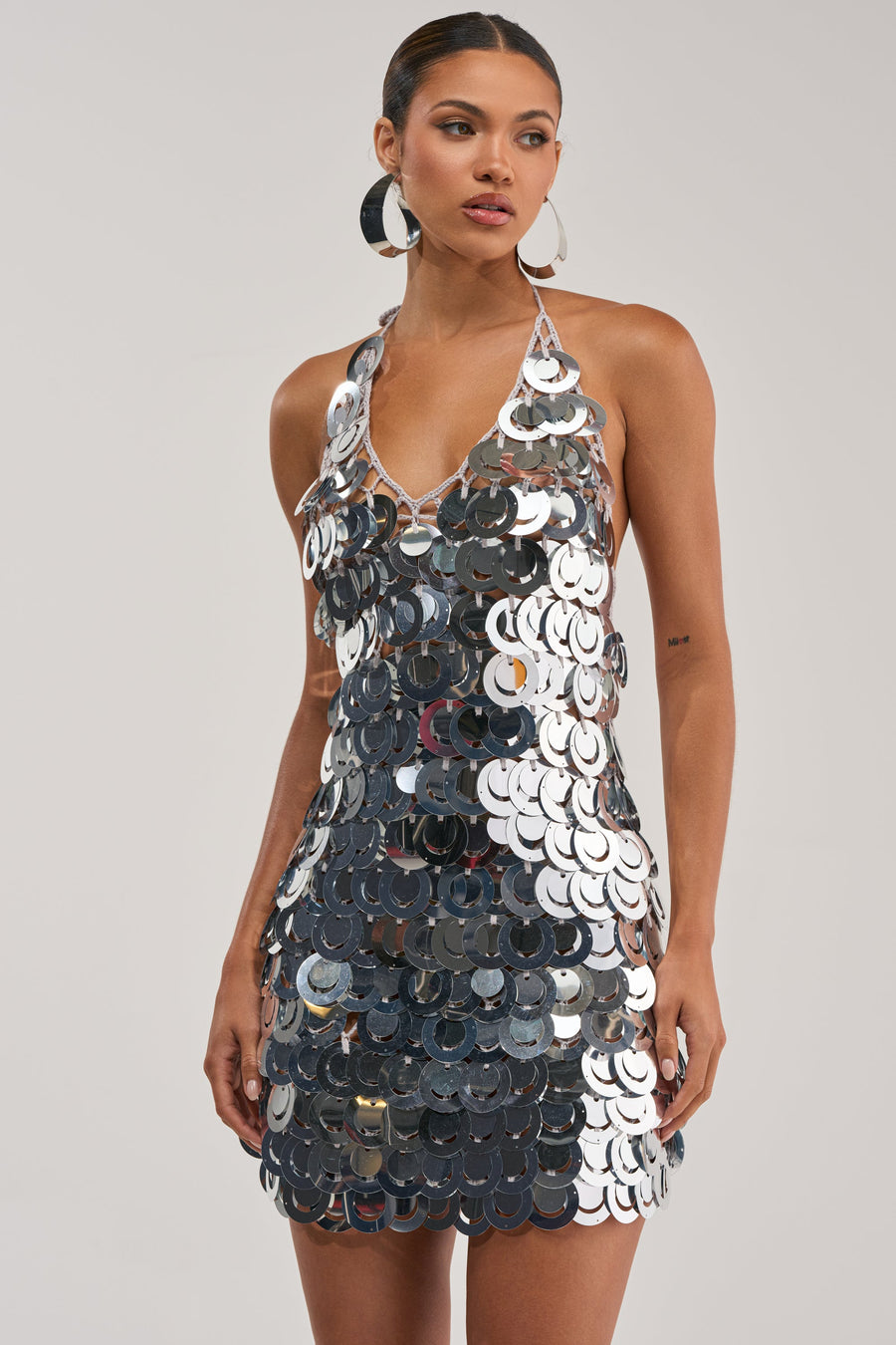 SHIMMER AND SHAKE SEQUIN MINI DRESS IN SILVER