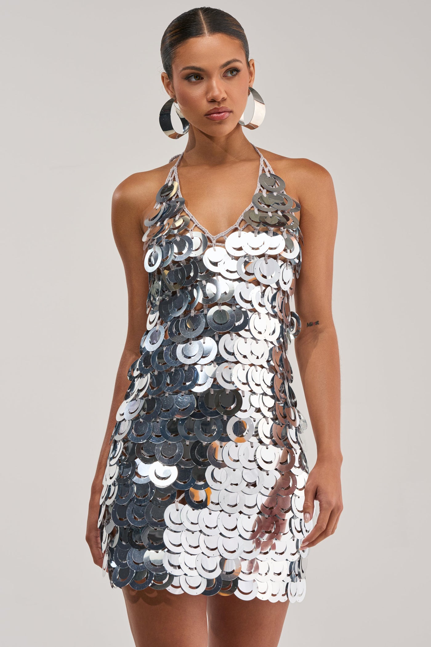 SHIMMER AND SHAKE SEQUIN MINI DRESS IN SILVER