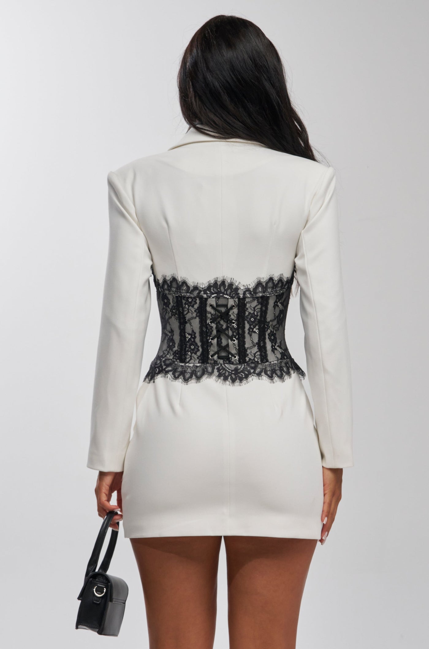 STAR BEHAVIOR LACE BLAZER DRESS IN BLACK