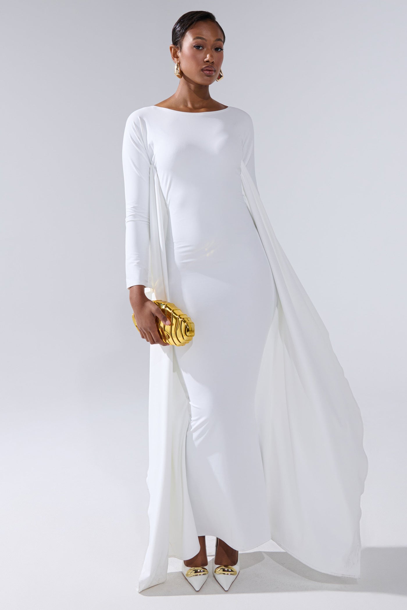 KYLIE MAXI DRESS WITH RUFFLE SLEEVES IN WHITE