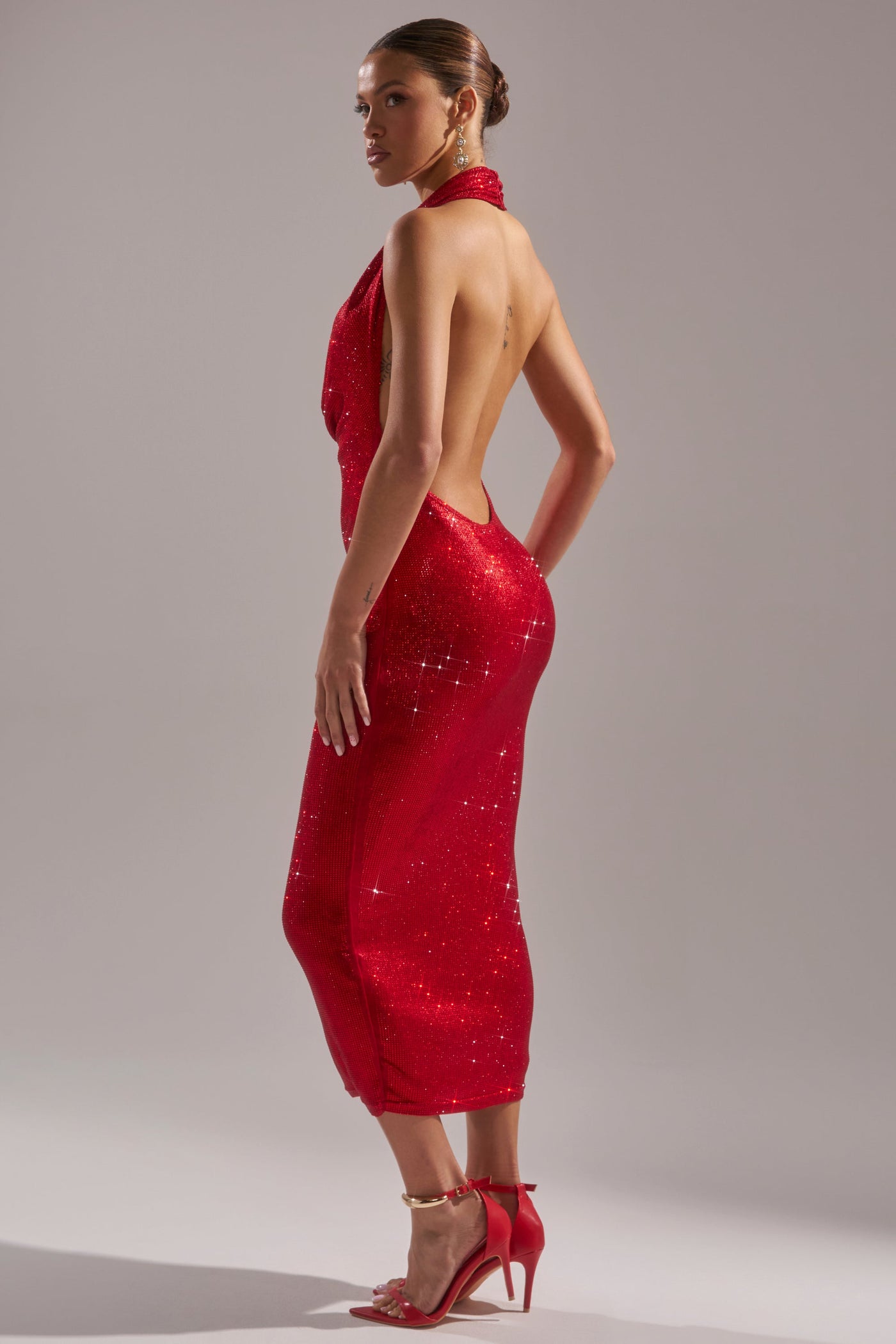 POPPIN' BOTTLES RHINESTONE MAXI DRESS IN RED