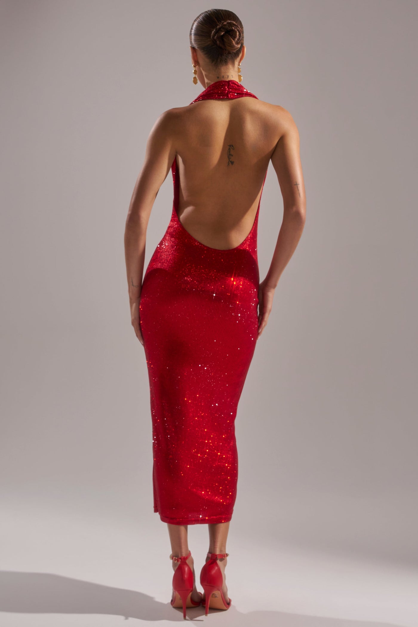POPPIN' BOTTLES RHINESTONE MAXI DRESS IN RED