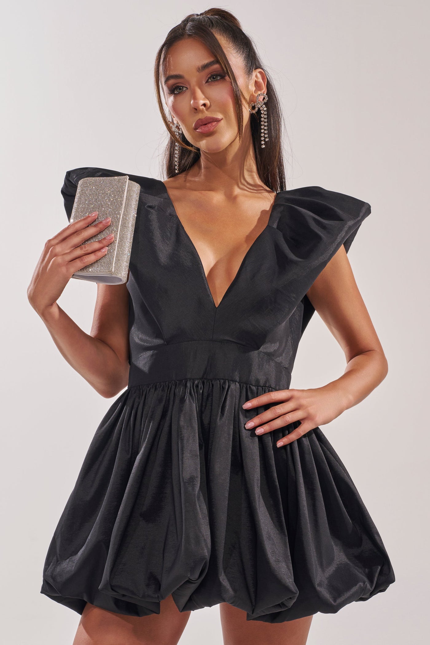 ONCE UPON A DREAM WOVEN MINI DRESS IN BLACK