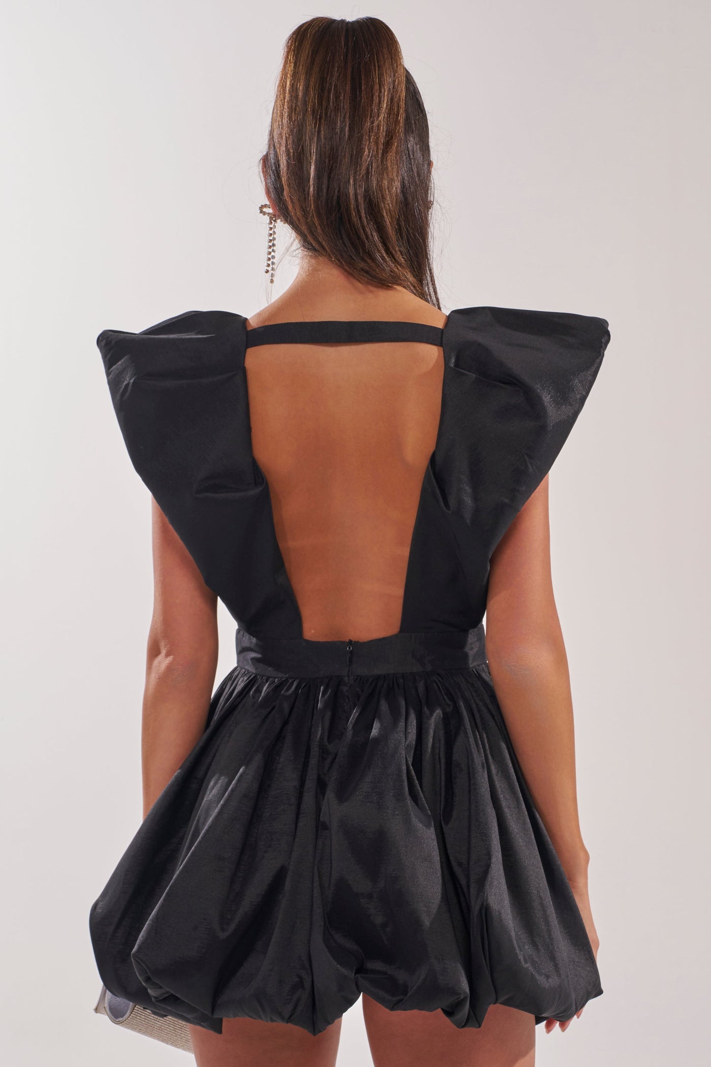 ONCE UPON A DREAM WOVEN MINI DRESS IN BLACK