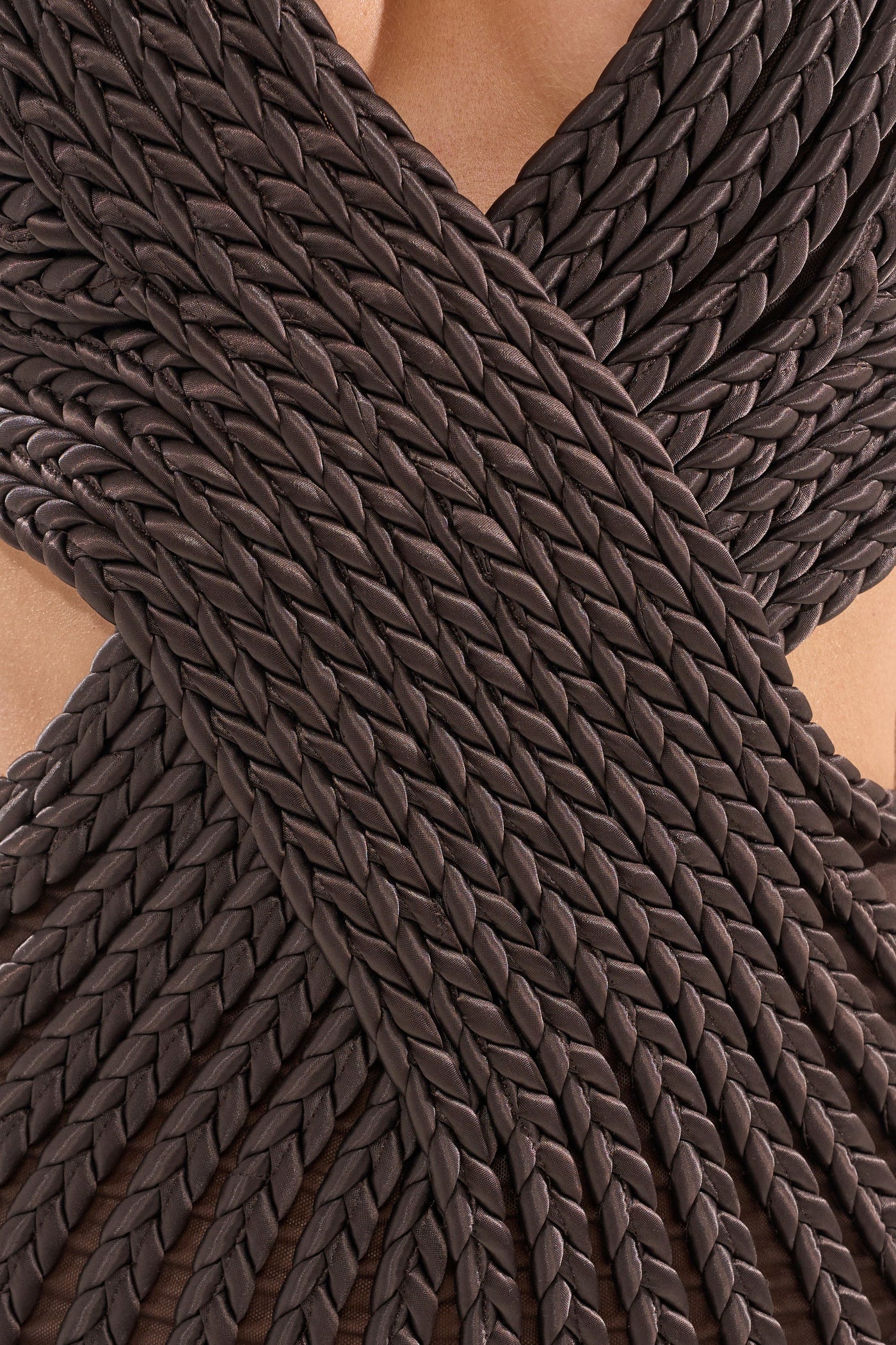 INTENTIONALLY CLOSE BRAIDED MINI DRESS IN BROWN