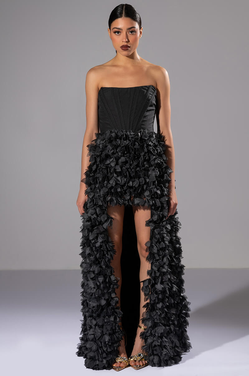 GIRL ON FIRE CASCADING HIGH LOW TUBE DRESS