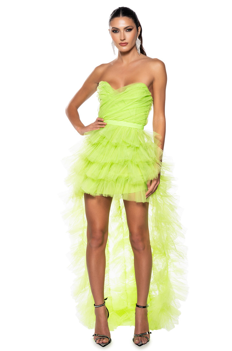 ON MY LEVEL TULLE HIGH LOW DRESS