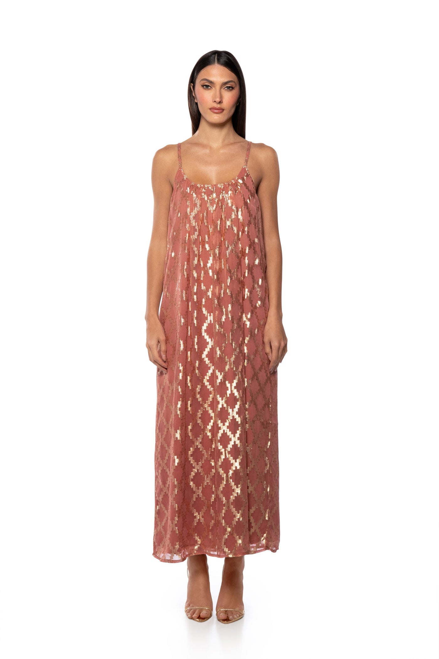 OUT IN THE SUN STRAPPY PRINTED MIDI DRESS